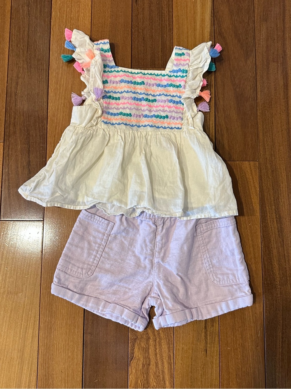Girls Tassel Smocked Top with Lilac Shorts